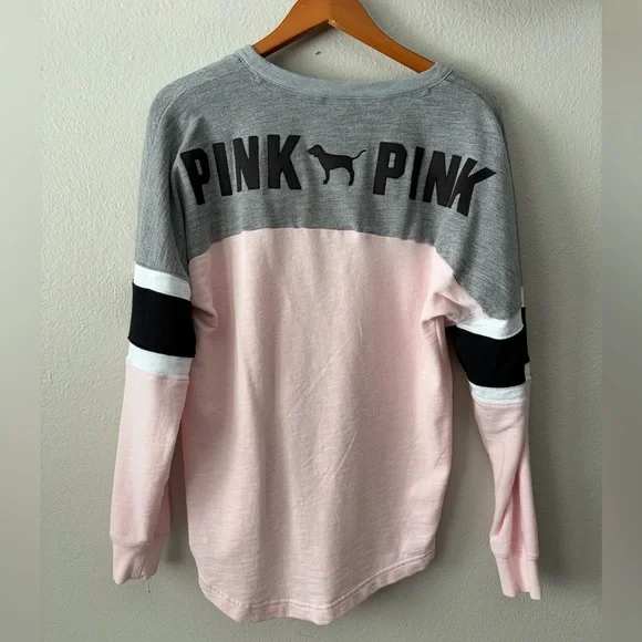 PINK Victoria's Secret Hockey Style Lace-Up Top Pink Gray Black Women’s Medium - Picture 3 of 7